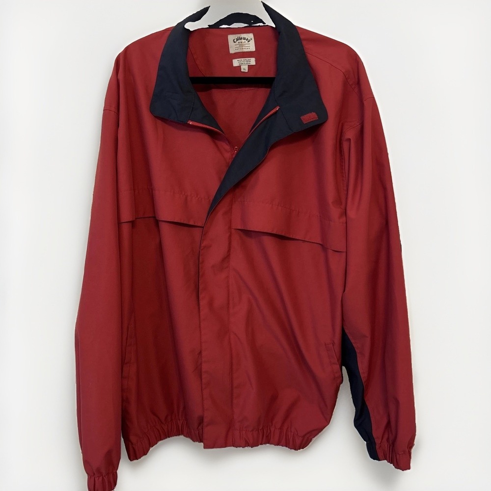 Callaway Golf Mens Windbreaker Jacket Full Zip Red Black Water Repellent XL